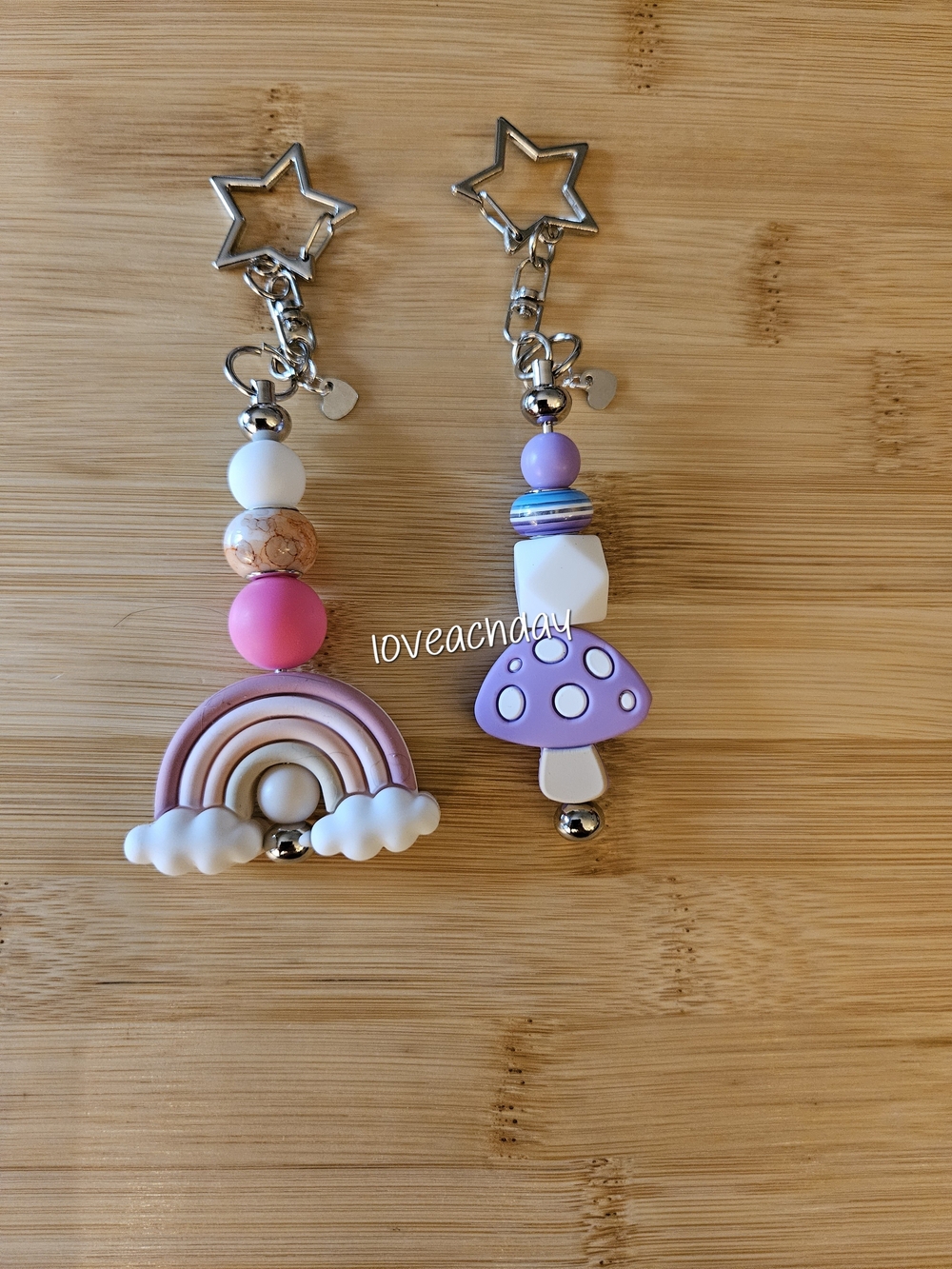 ☆Silicone Rainbow & Mushroom Keychain Set - Pink & Purple